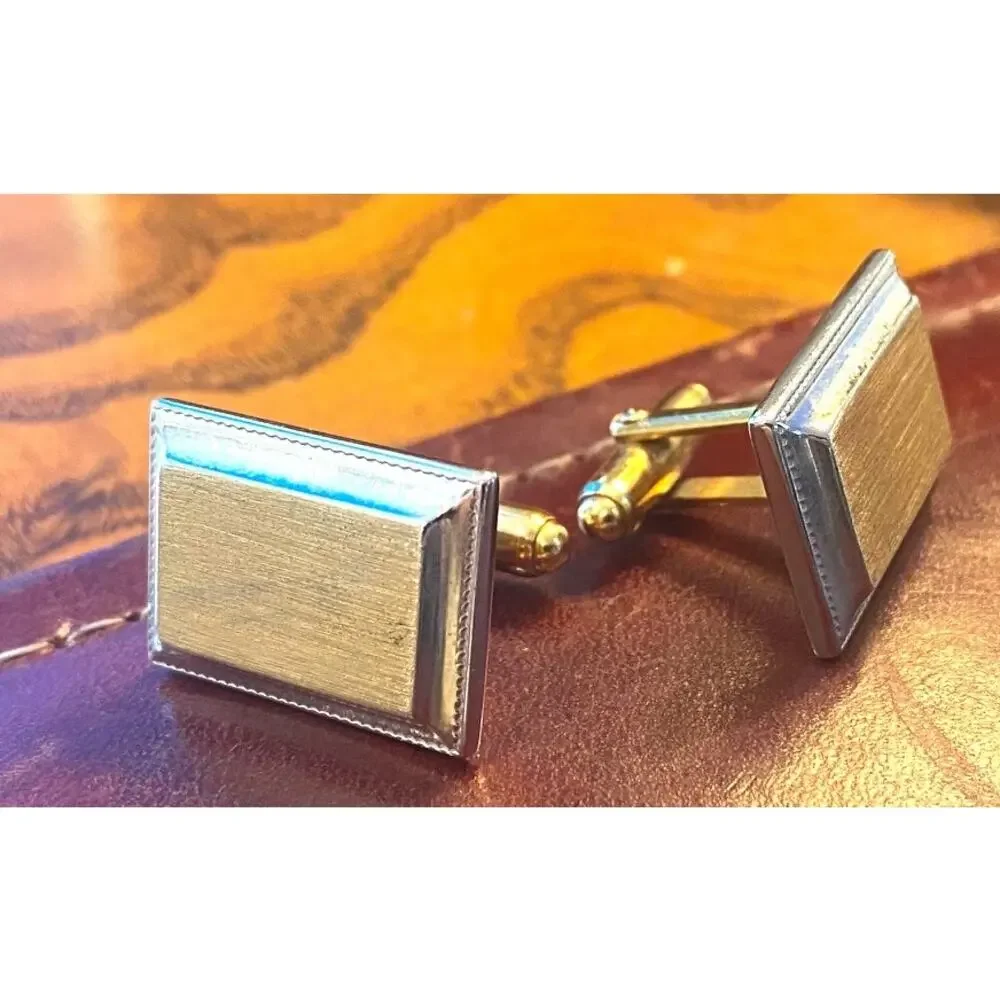 VTG Men's Two Tone Cufflinks Set, Rectangular
